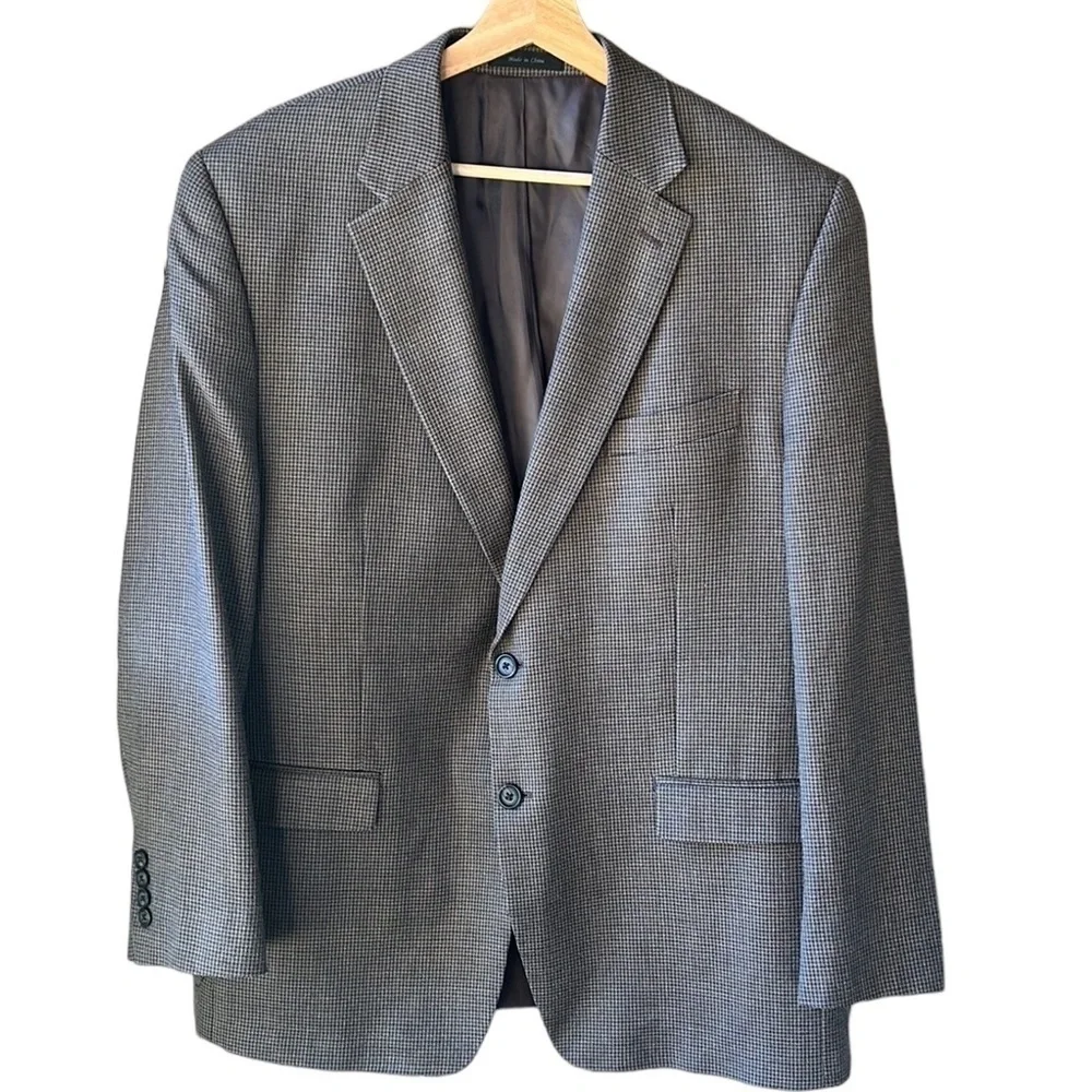 Lauren Ralph Lauren 44R SportsCoat Blazer Houndstooth Wool/Silk/Cashmere TanNavy